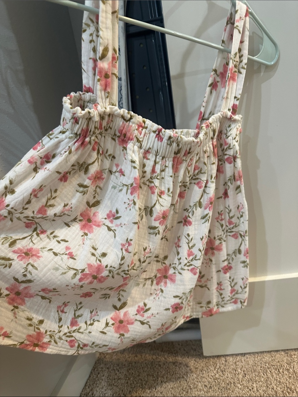 Lush Cream Smocked Cami with Pink Floral Detail